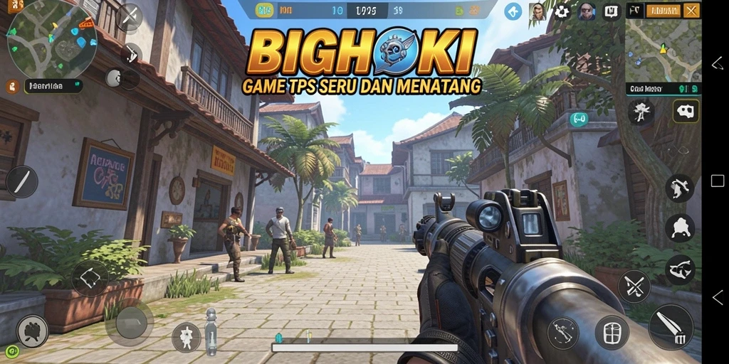 Screenshot gameplay BIGHOKI menunjukkan aksi seru di medan perang.