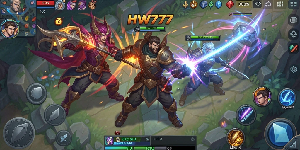 Tampilan gameplay seru dari HW777 dengan karakter MOBA.