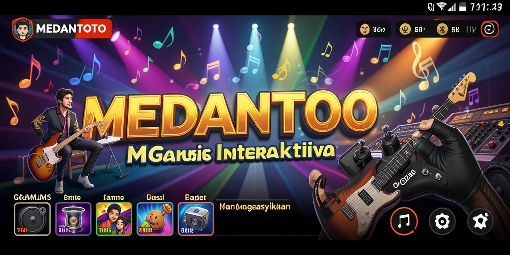 Screenshot gameplay MEDANTOTO menampilkan pemain berinteraksi dengan berbagai lagu.