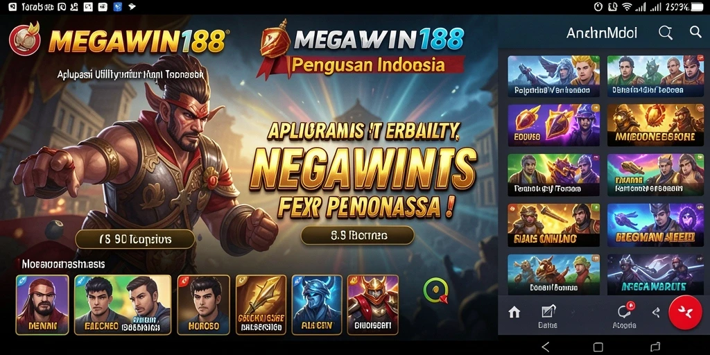 Tampilan antarmuka utama MEGAWIN188 dengan fitur-fitur Utility.