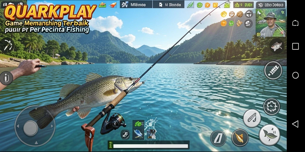 Screenshot menunjukkan momen menangkap ikan di QUARKPLAY.