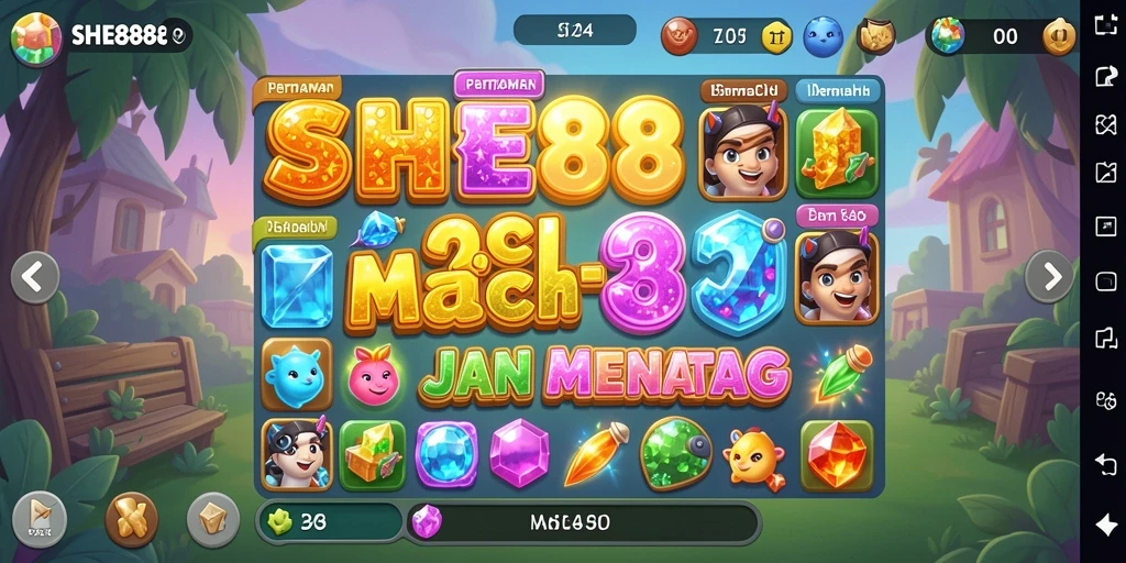 Screenshot gameplay SHE888 menampilkan keseruan permainan Match-3 yang menantang.